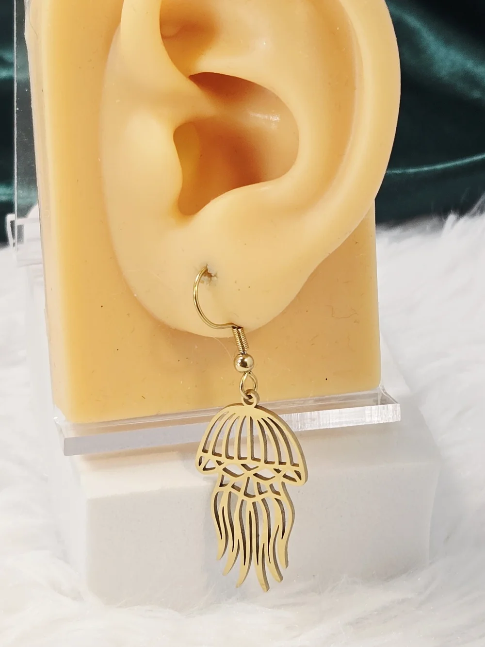 Gold Jellyfish Earrings Stainless Steel Ocean Beach Dangle Nautical Glam Jewelry